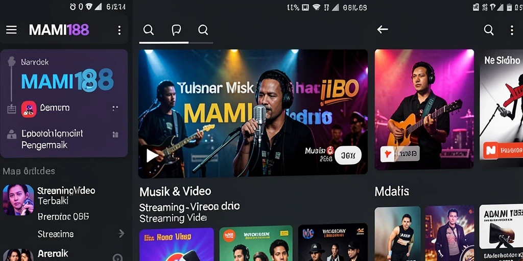 Antarmuka MAMI188 menampilkan berbagai pilihan video musik dan konser.