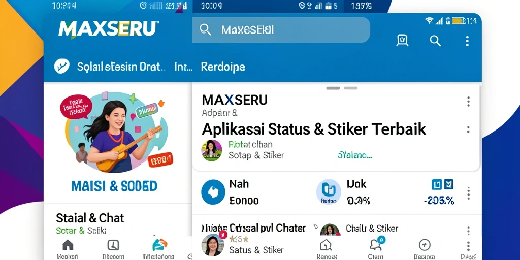 Antarmuka aplikasi MAXSERU dengan berbagai stiker menarik.