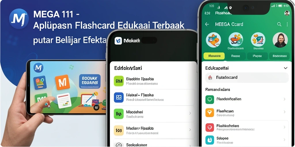 Antarmuka aplikasi MEGA111 dengan berbagai flashcard interaktif.